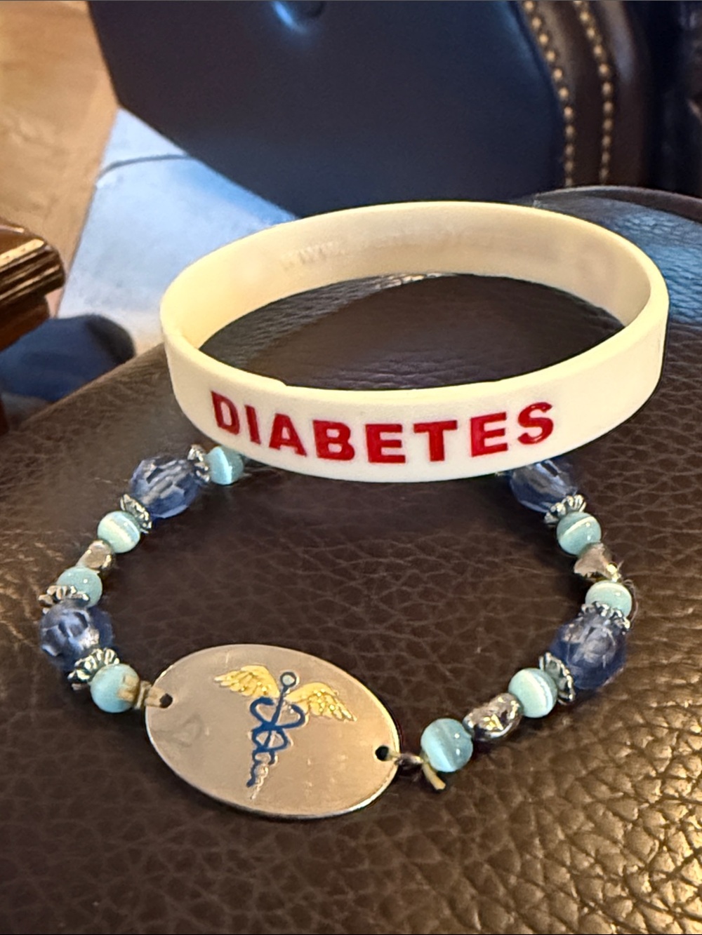 Kids Bracelets for Diabetes Medical Beaded  one is stretchy with medical symbol